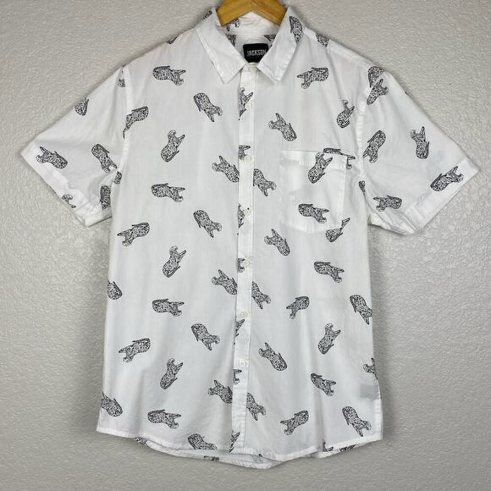 Jackson Button Up‎ Mens L 100% Cotton Short Sleeve Novelty Print Cheetah